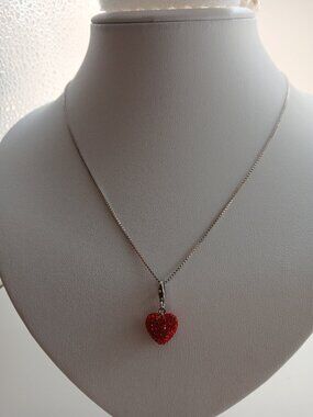 Disney Snow White Ruby Red Heart Necklace and Red Earrings Set Sterling Silver